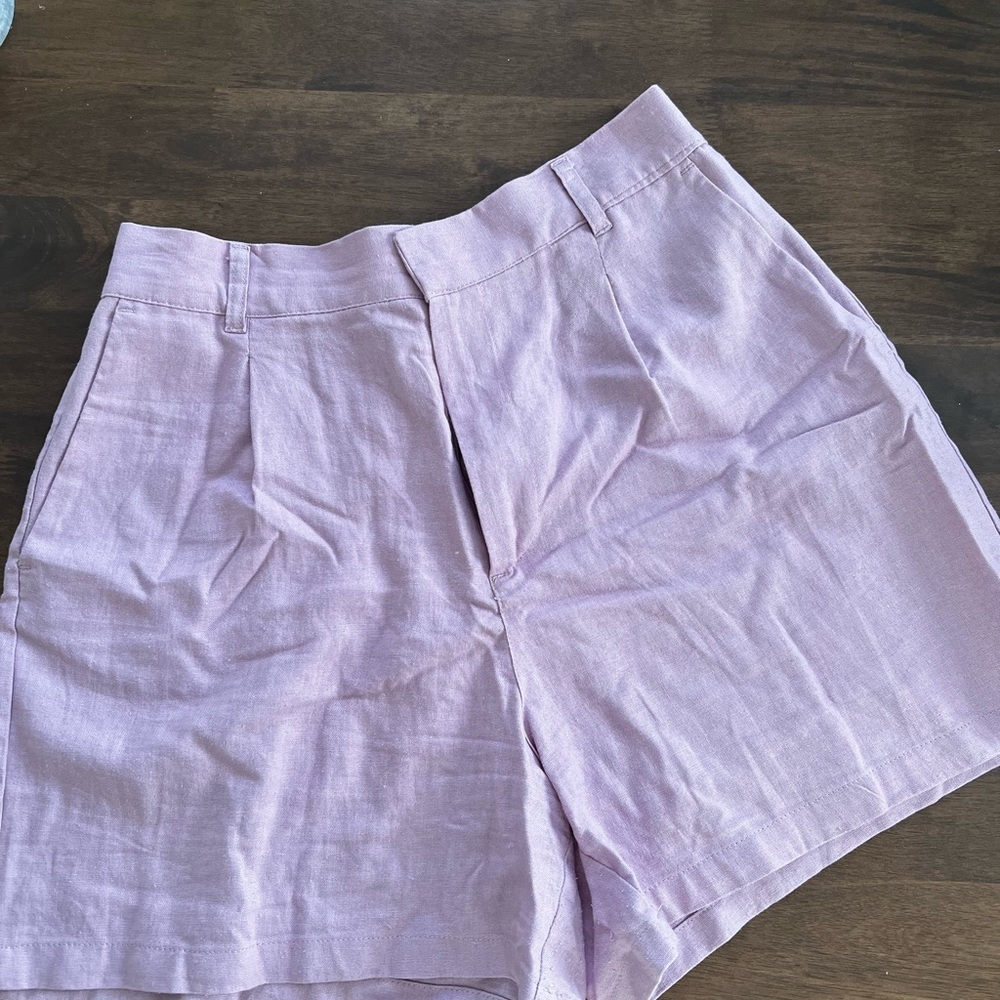 Love Tree Purple High Waist Shorts with Pleats and Relaxed Fit